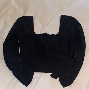 Abercrombie & Fitch Black Puffed Sleeve Crop Blouse